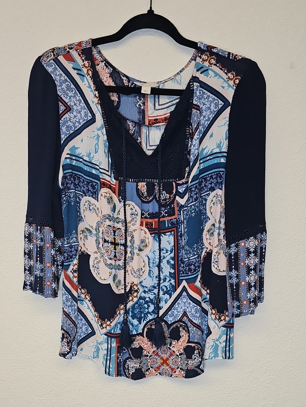 Boho V-Neck Tunic in Navy and Blue